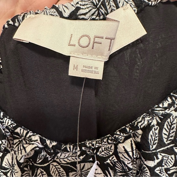 Loft Palm Flutter Strap Pocket Black White Midi Dress Size Medium - Picture 5 of 10